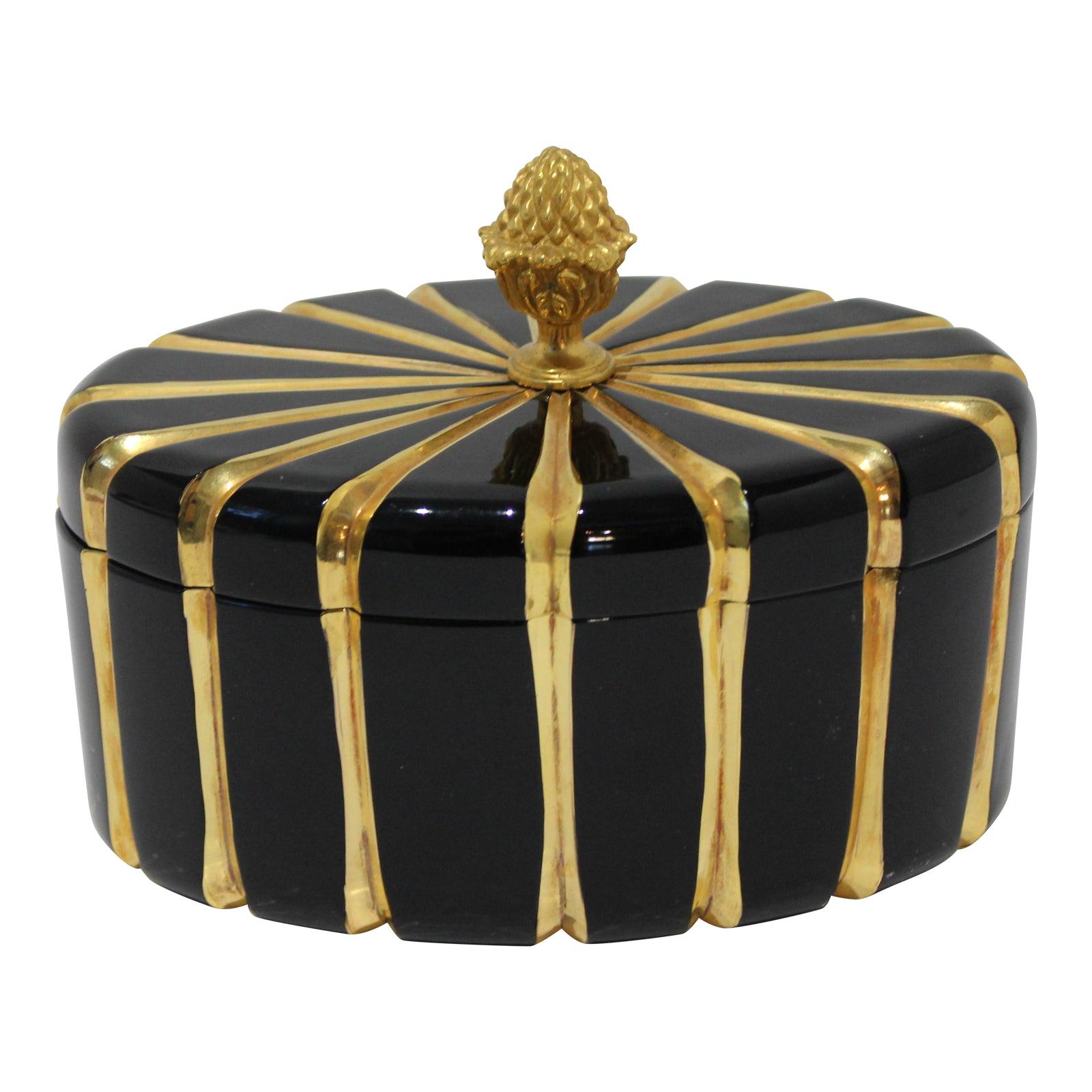 Baldi Black Glass and 24-Karat Gold Box