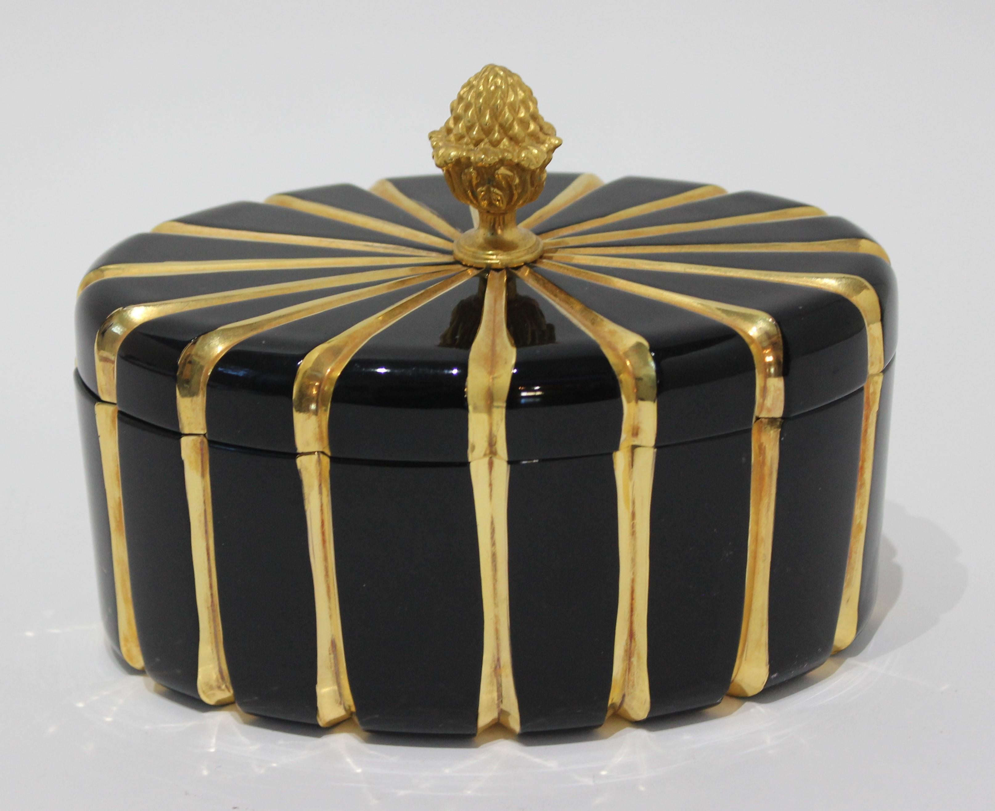 Romantic Baldi Black Glass and 24-Karat Gold Box