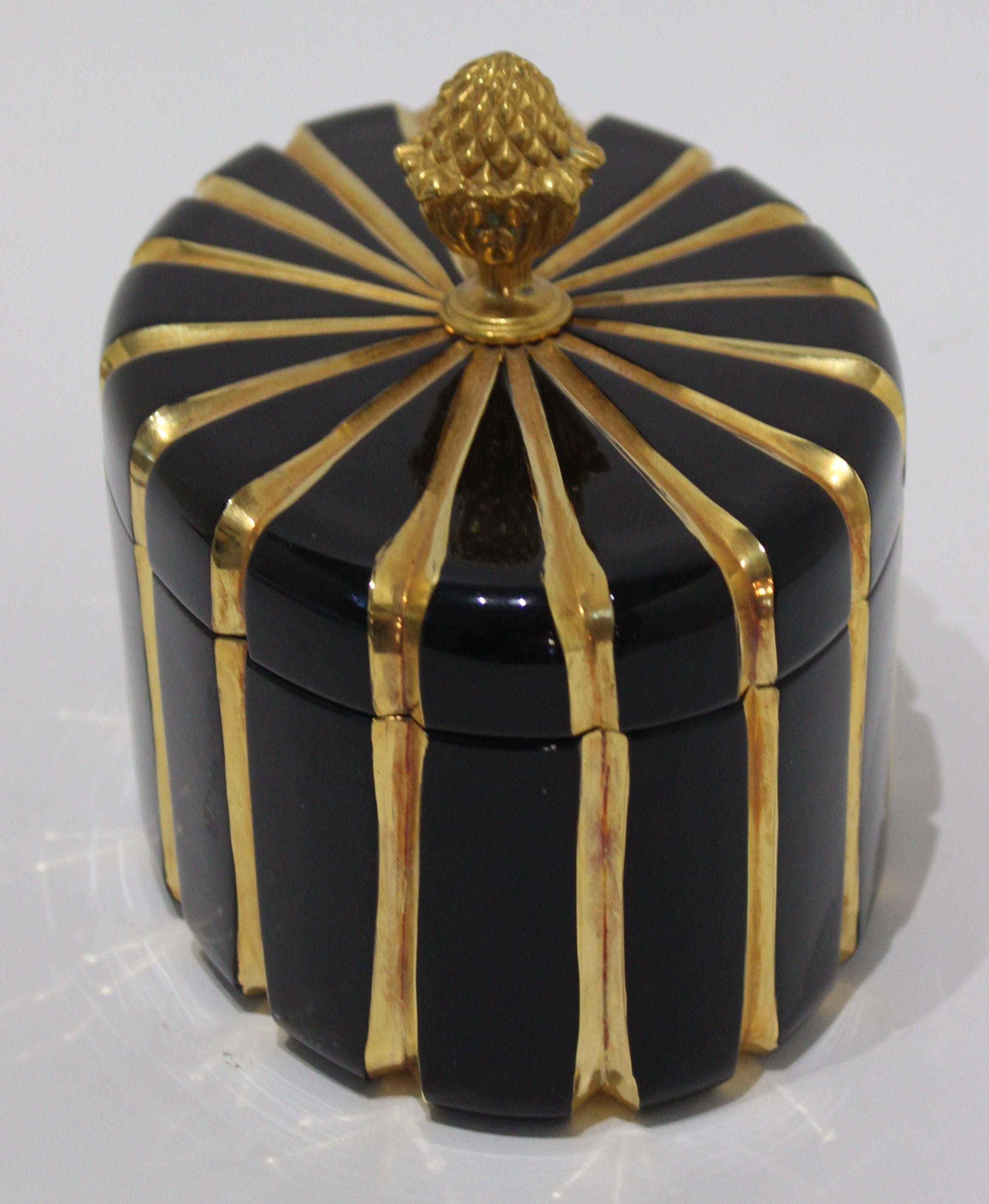 Italian Baldi Black Glass and 24-Karat Gold Box