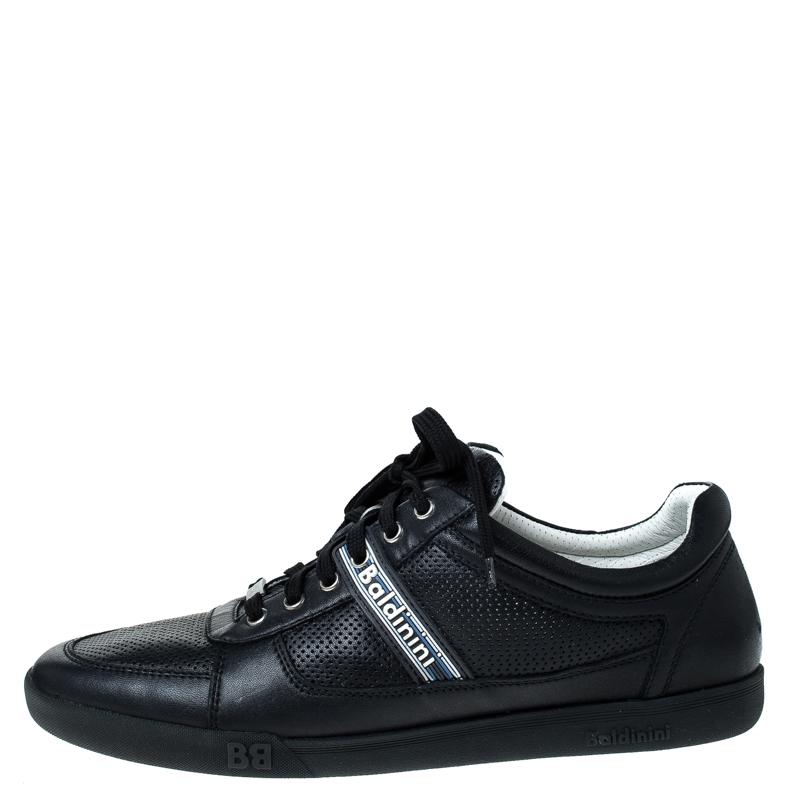 Black Baldinini Blue Perforated Leather Lace Up Sneakers Size 44 For Sale