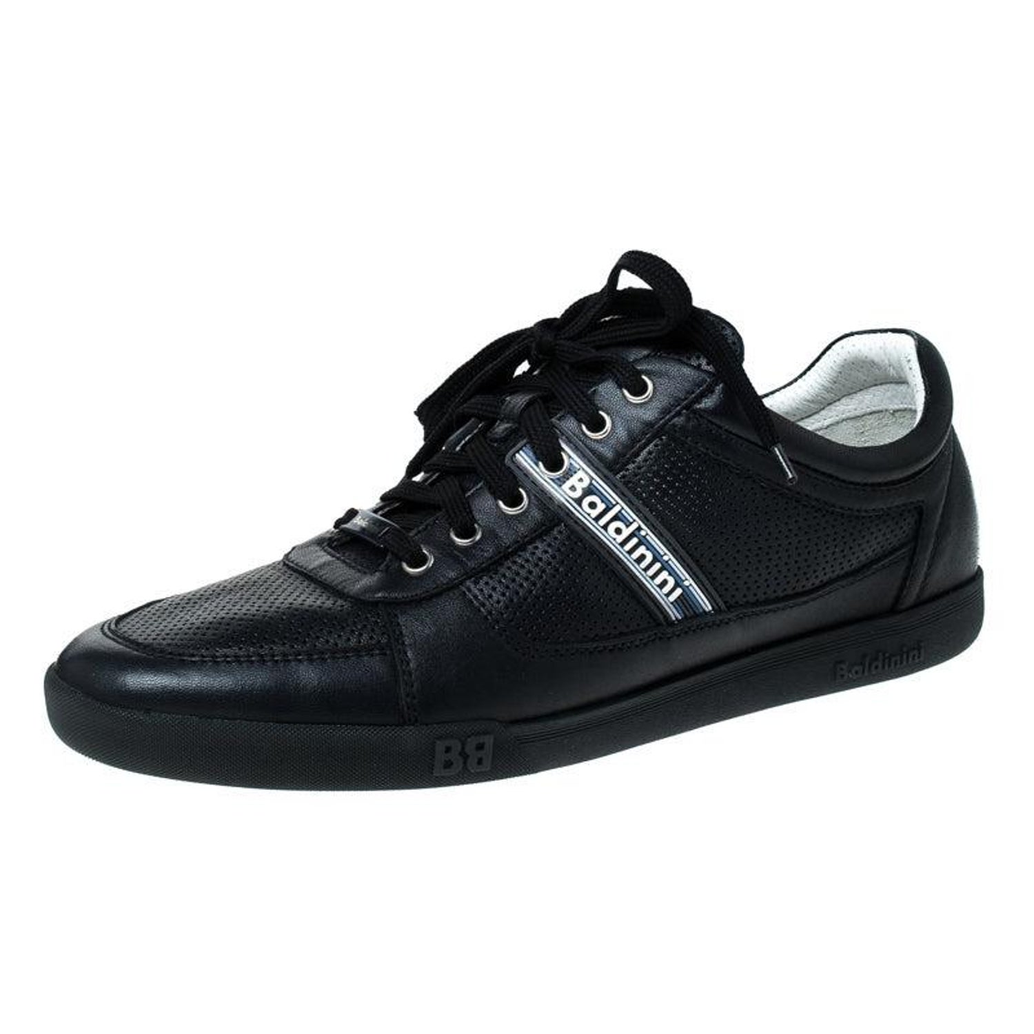 Baldinini Blue Perforated Leather Lace Up Sneakers Size 44 For Sale at  1stDibs