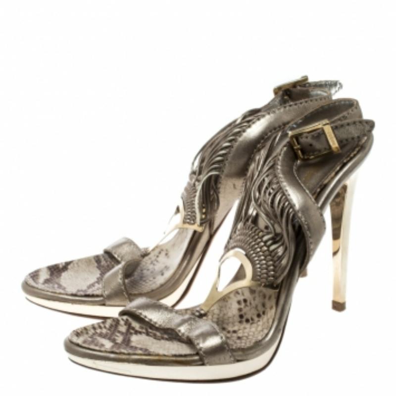 Baldinini Metallic Grau Riemchensandalen aus Leder Größe 36 im Angebot 1