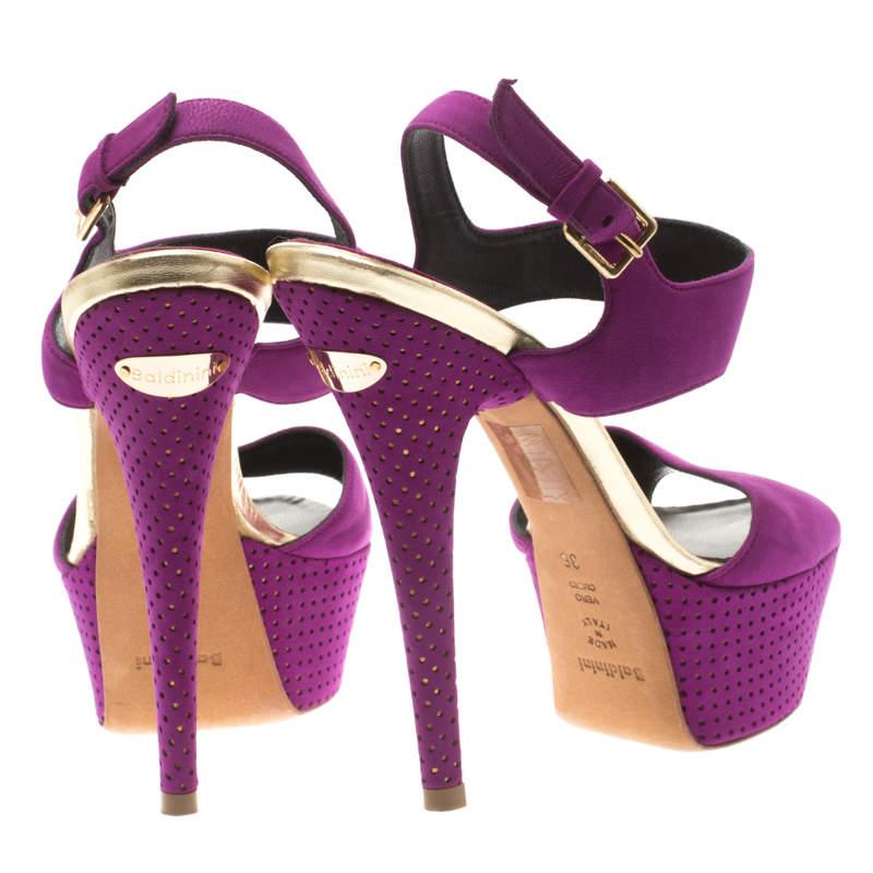 Baldinini Purple Suede Open Toe Ankle Strap Platform Sandals Size 36 In Good Condition For Sale In Dubai, Al Qouz 2