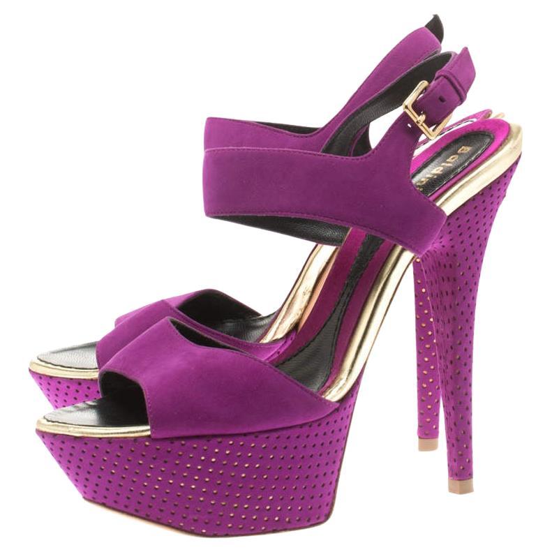 Women's Baldinini Purple Suede Open Toe Ankle Strap Platform Sandals Size 36 For Sale