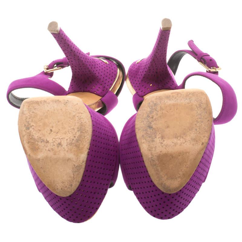 Baldinini Purple Suede Open Toe Ankle Strap Platform Sandals Size 36 For Sale 1
