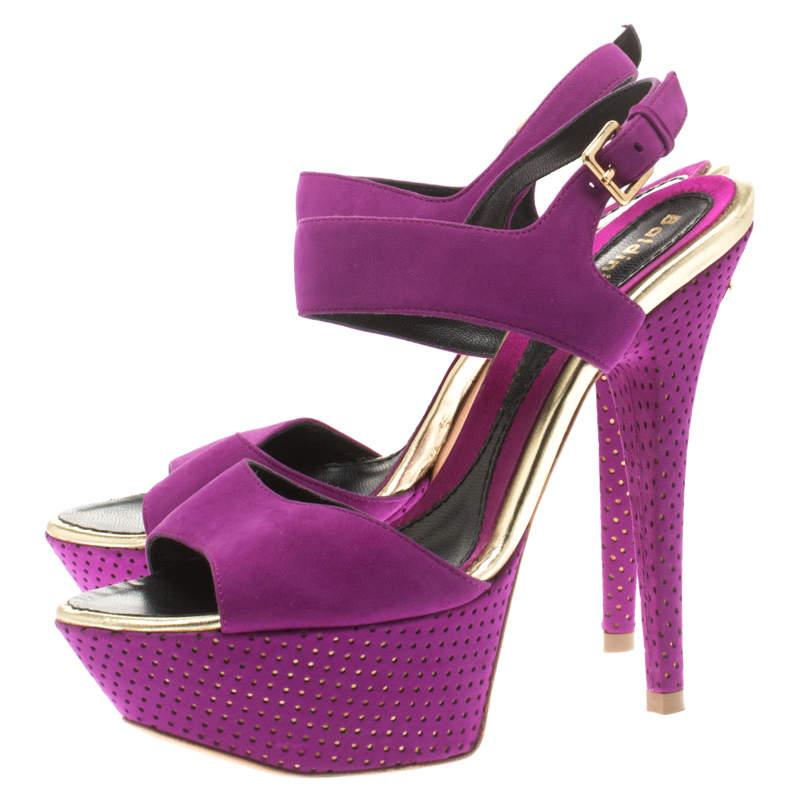 Baldinini Purple Suede Open Toe Ankle Strap Platform Sandals Size 36 For Sale 3