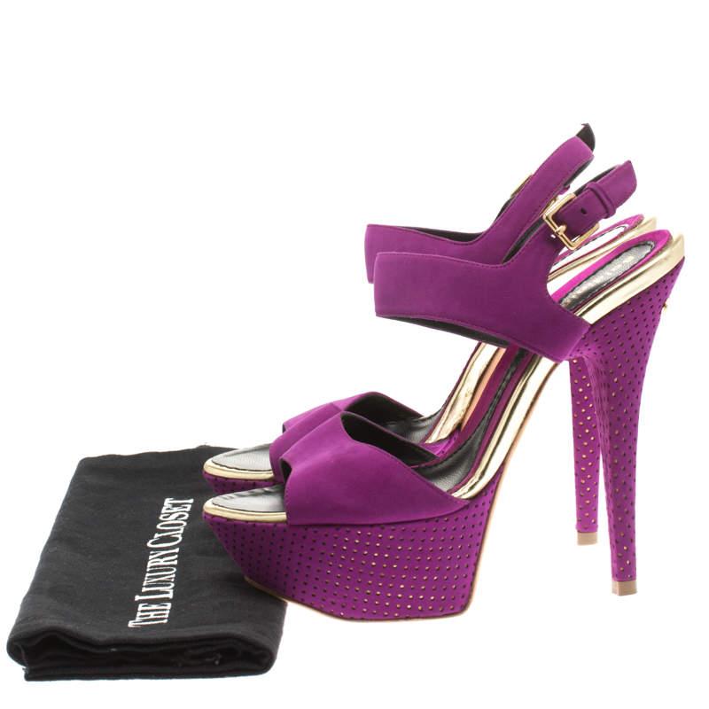 Baldinini Purple Suede Open Toe Ankle Strap Platform Sandals Size 36 For Sale 4