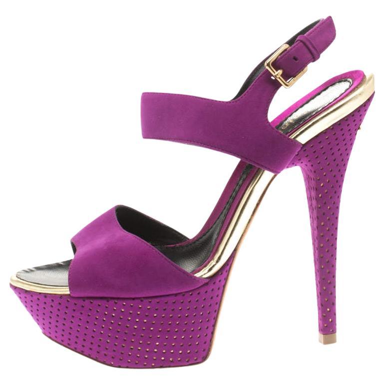 Baldinini Purple Suede Open Toe Ankle Strap Platform Sandals Size 36 For Sale