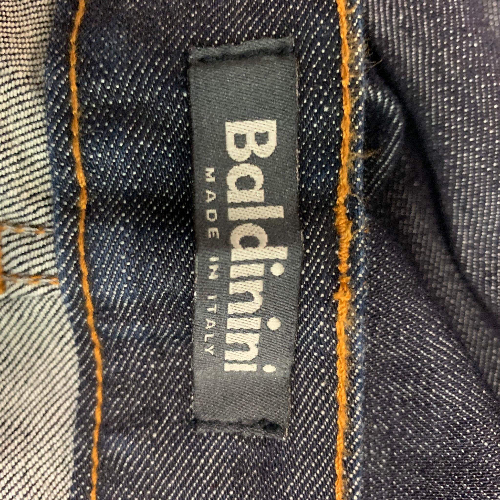 BALDININI Size 34 Navy Contrast Stitch Cotton  Elastane Button Fly Jeans In Excellent Condition For Sale In San Francisco, CA