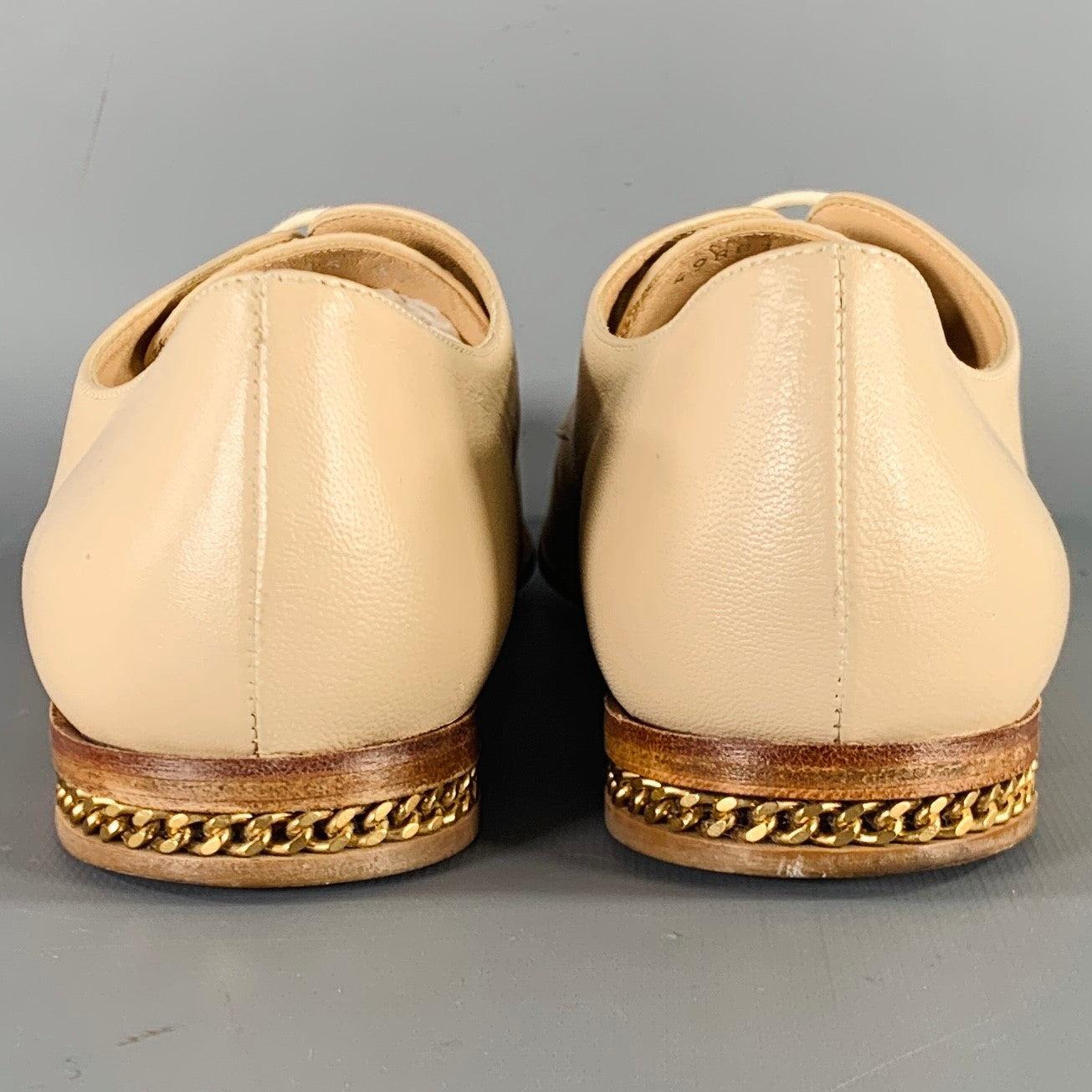 BALDININI Size 7 Beige Leather Cap Toe Lace-Up Shoes In Good Condition For Sale In San Francisco, CA