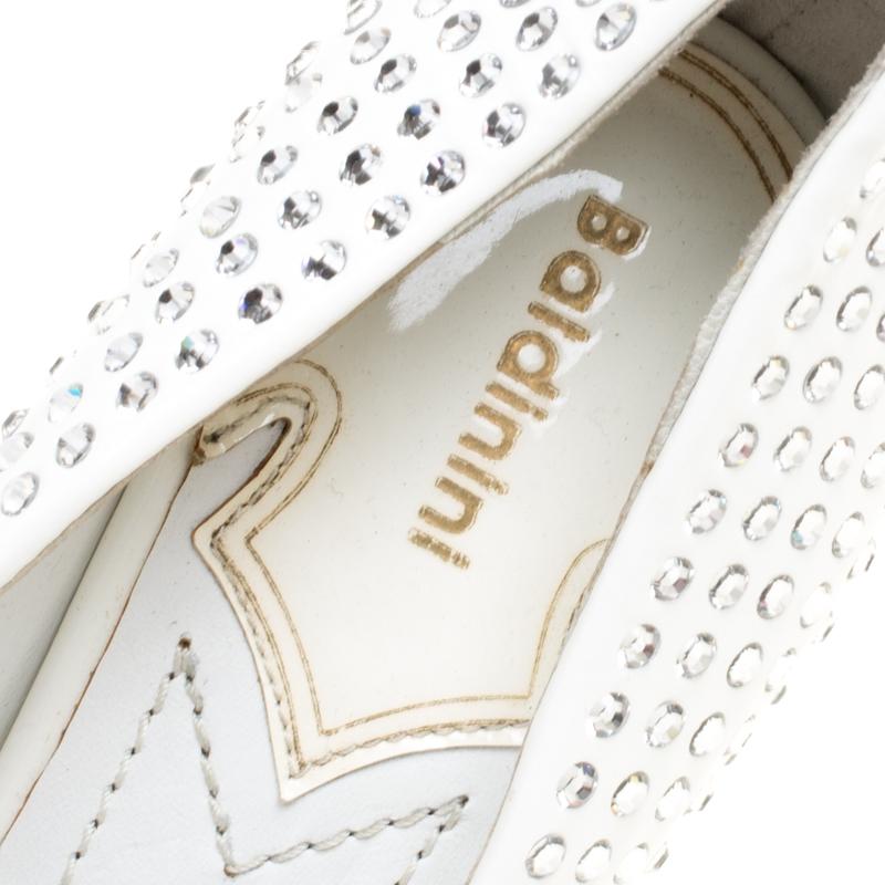 Baldinini White Patent Leather Crystal Embellished Pointed Toe Pumps Size 38 3