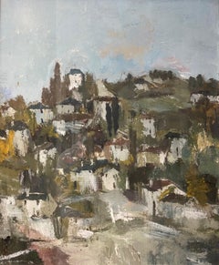 Dorfansicht von Baldo Guberti – Öl auf Papier und Leinwand 38x46 cm