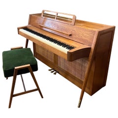 Baldwin acrosonic piano danish modern teak walnut cane mid century Scandinavian