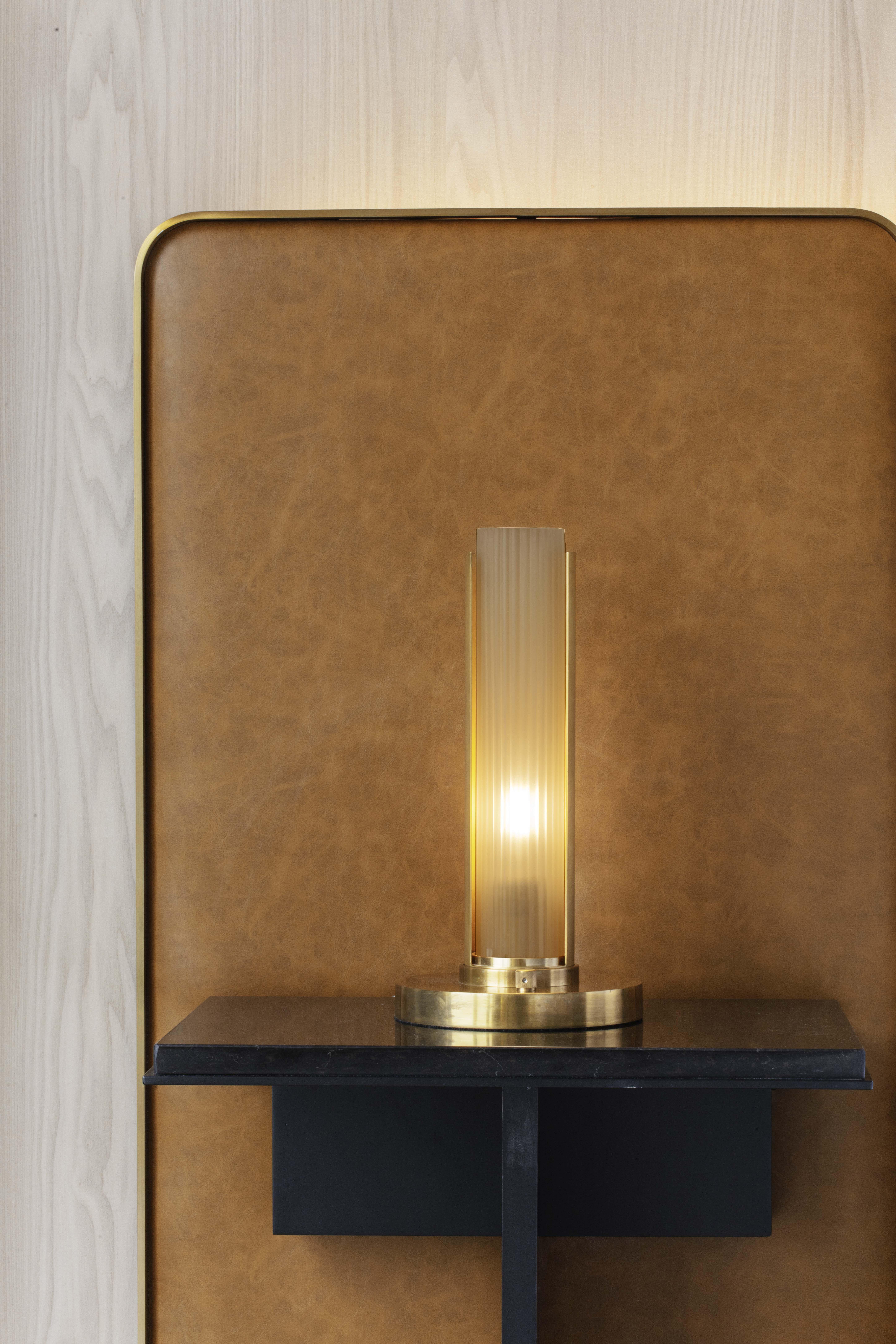 Bronze Leather Headboard, wood base and nightstand w/ stone top (King) by Lauren Rottet For Sale
