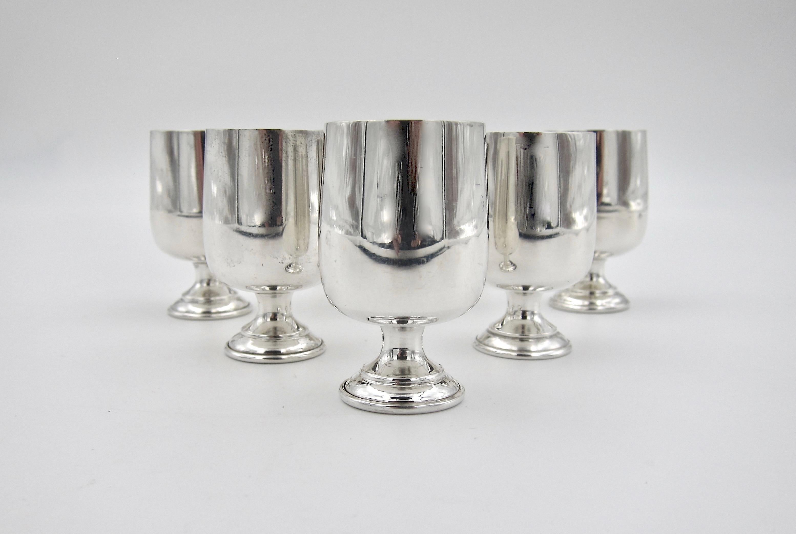 Mid-Century Modern Set of 8 Sterling Silver Cordial Cups by Baldwin & Miller