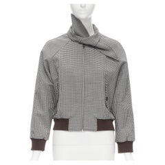 BALENCAIGA 2017 Scarf Collar Tie Neck brown Prince of Wales wool cropped bomber