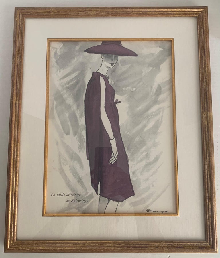 Balenciaga 1958 Fashion Illustration by Pierre Mourgue Framed For Sale at  1stDibs | balenciaga painting scandal