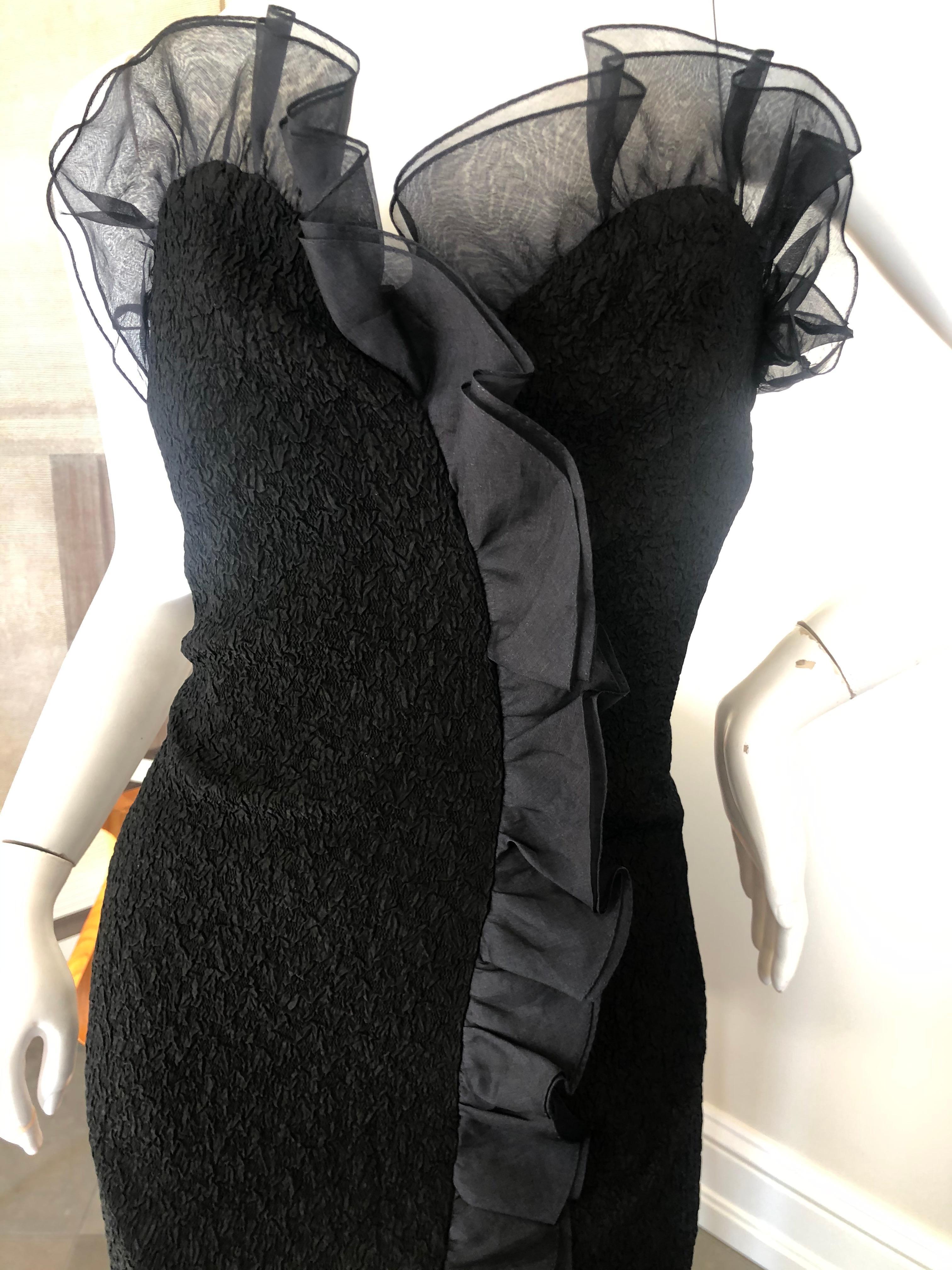 Balenciaga 1960's Strapless Ruffled Black Cocktail Dress with Full Corset In Excellent Condition In Cloverdale, CA