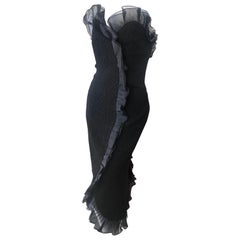 Balenciaga 1960's Trägerloses gerafftes Schwarzes Cocktailkleid mit vollem Korsett