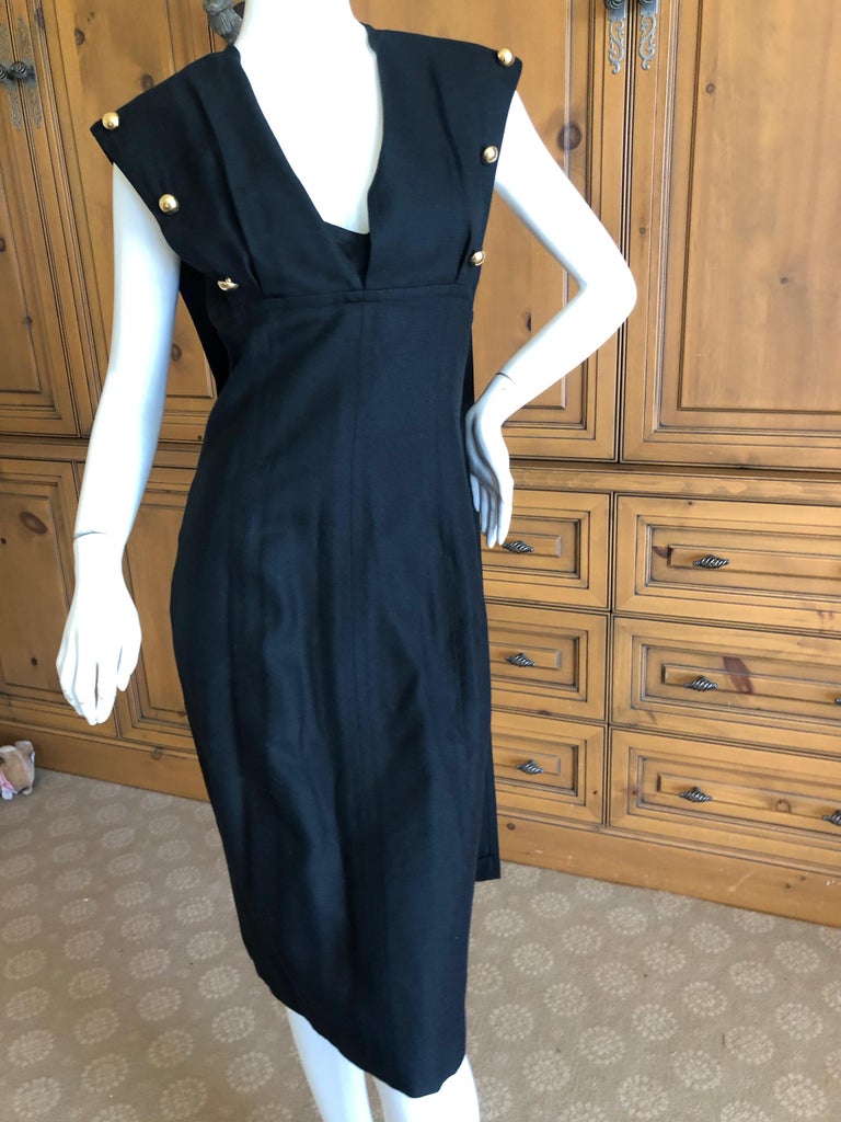 Balenciaga 1970's Black Studded Cocktail Dress with Attached Cape For ...
