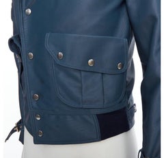 BALENCIAGA 2003 blue silver snap buttons cropped moto biker jacket FR46 S