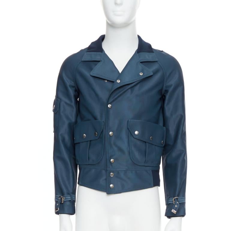 Violet BALENCIAGA 2003 blue silver snap buttons cropped moto biker jacket FR46 S en vente