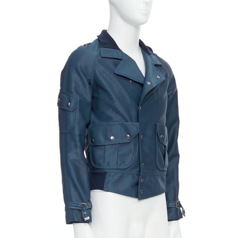BALENCIAGA 2003 blue silver snap buttons cropped moto biker jacket FR46 S Bon état - En vente à Hong Kong, NT
