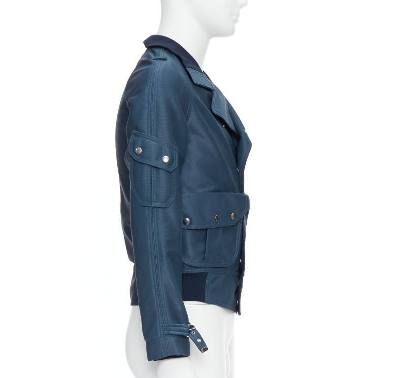 BALENCIAGA 2003 blue silver snap buttons cropped moto biker jacket FR46 S Pour hommes en vente