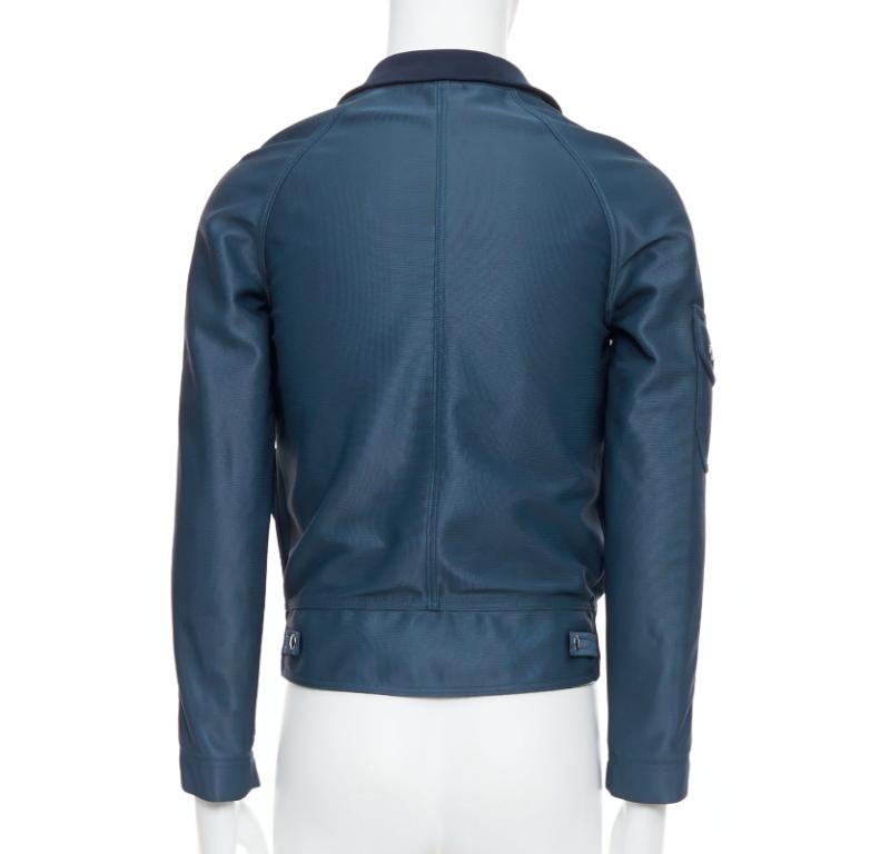 BALENCIAGA 2003 blue silver snap buttons cropped moto biker jacket FR46 S en vente 1