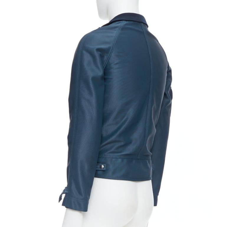 BALENCIAGA 2003 blue silver snap buttons cropped moto biker jacket FR46 S en vente 2