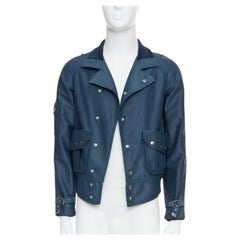 BALENCIAGA 2003 blue silver snap buttons cropped moto biker jacket FR46 S