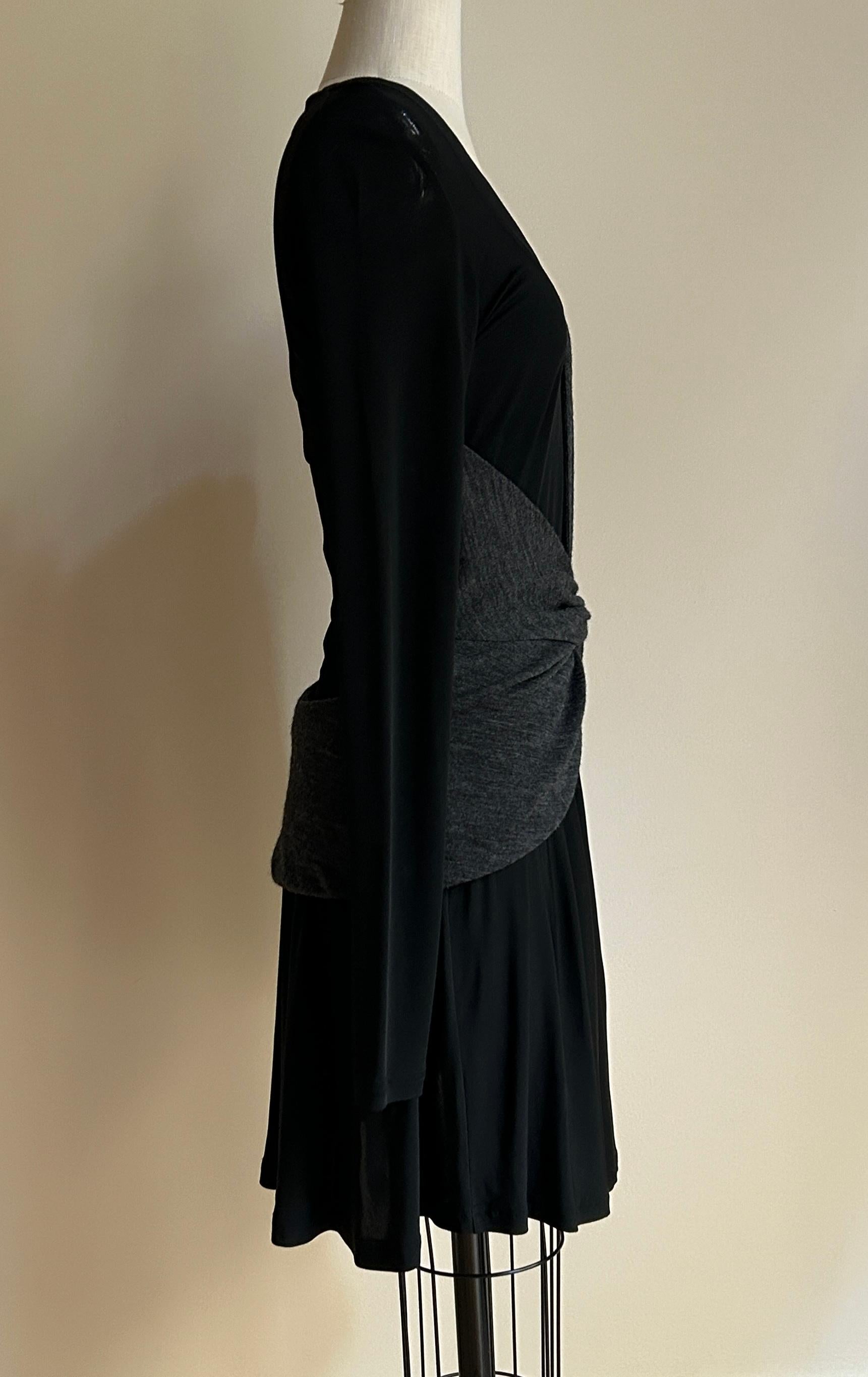 Balenciaga 2004 Ballet Warm Up Inspired Black Jersey Long Sleeve Faux Wrap Dress Bon état - En vente à San Francisco, CA