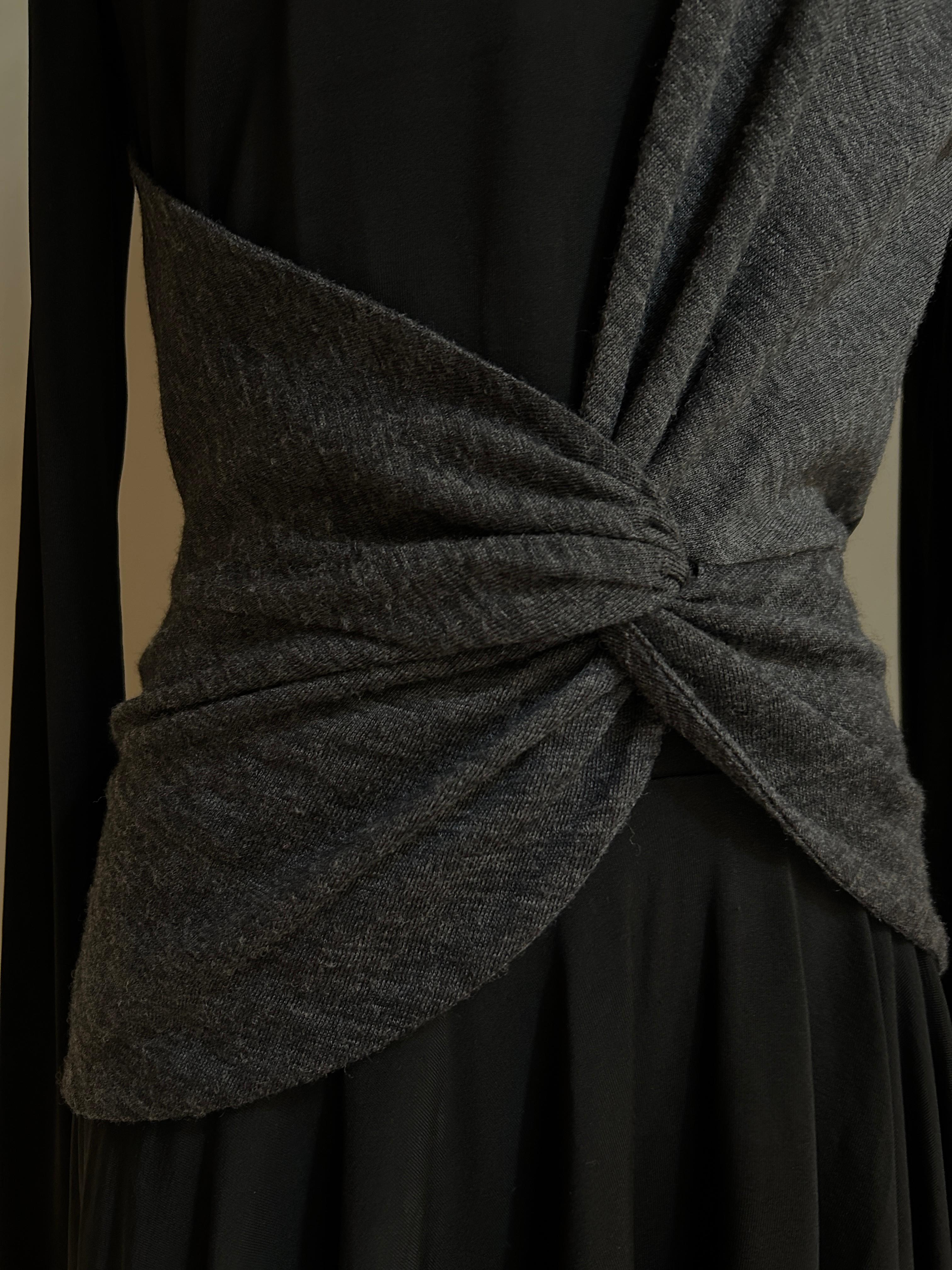 Balenciaga 2004 Ballet Warm Up Inspired Black Jersey Long Sleeve Faux Wrap Dress en vente 1