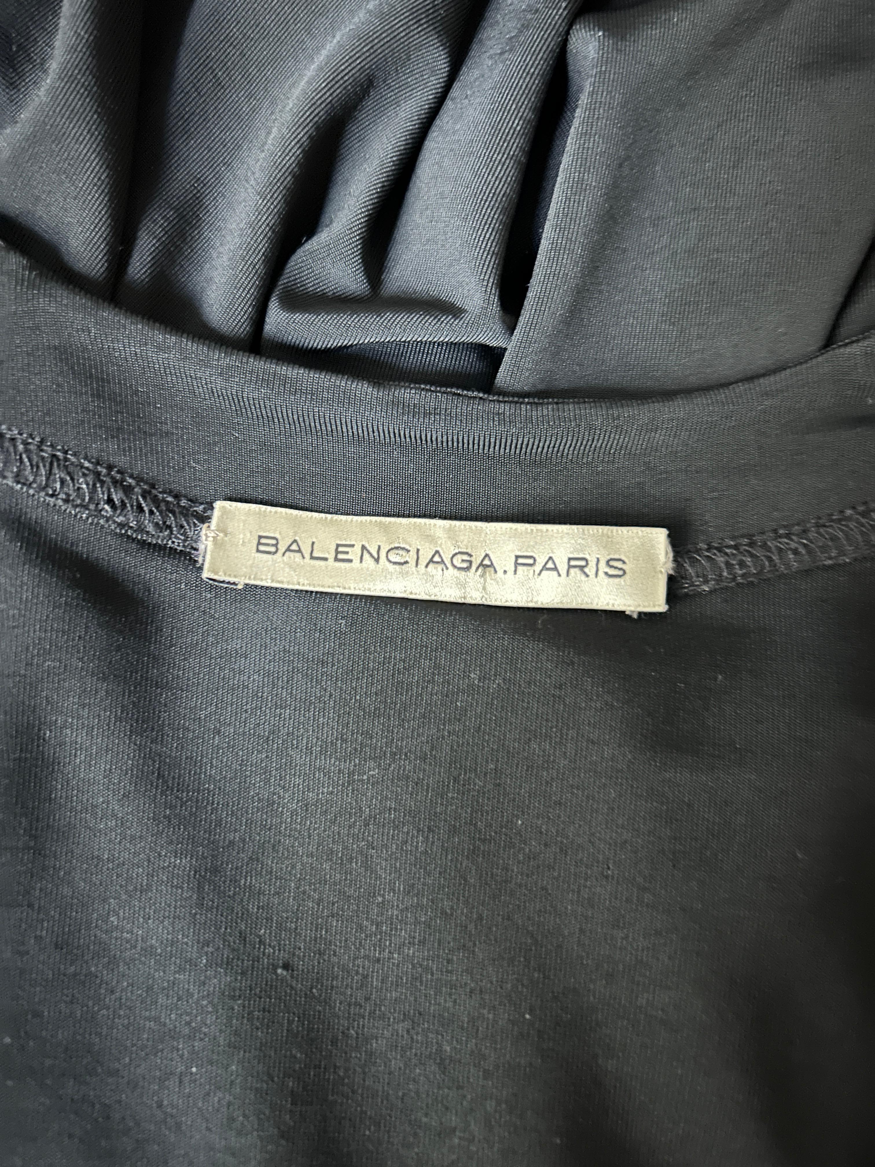 Balenciaga 2004 Ballet Warm Up Inspired Black Jersey Long Sleeve Faux Wrap Dress For Sale 2