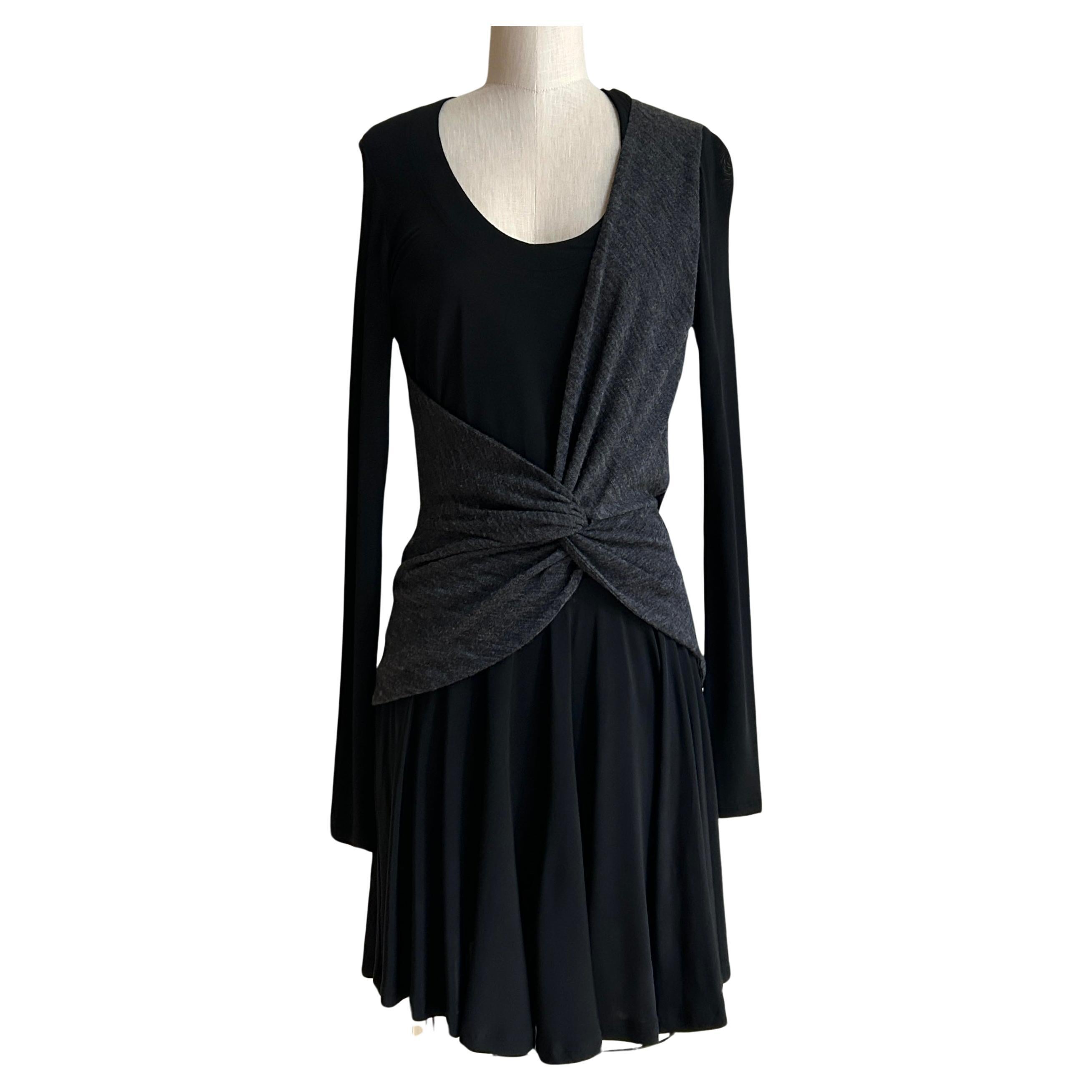 Balenciaga 2004 Ballet Warm Up Inspired Black Jersey Long Sleeve Faux Wrap Dress en vente