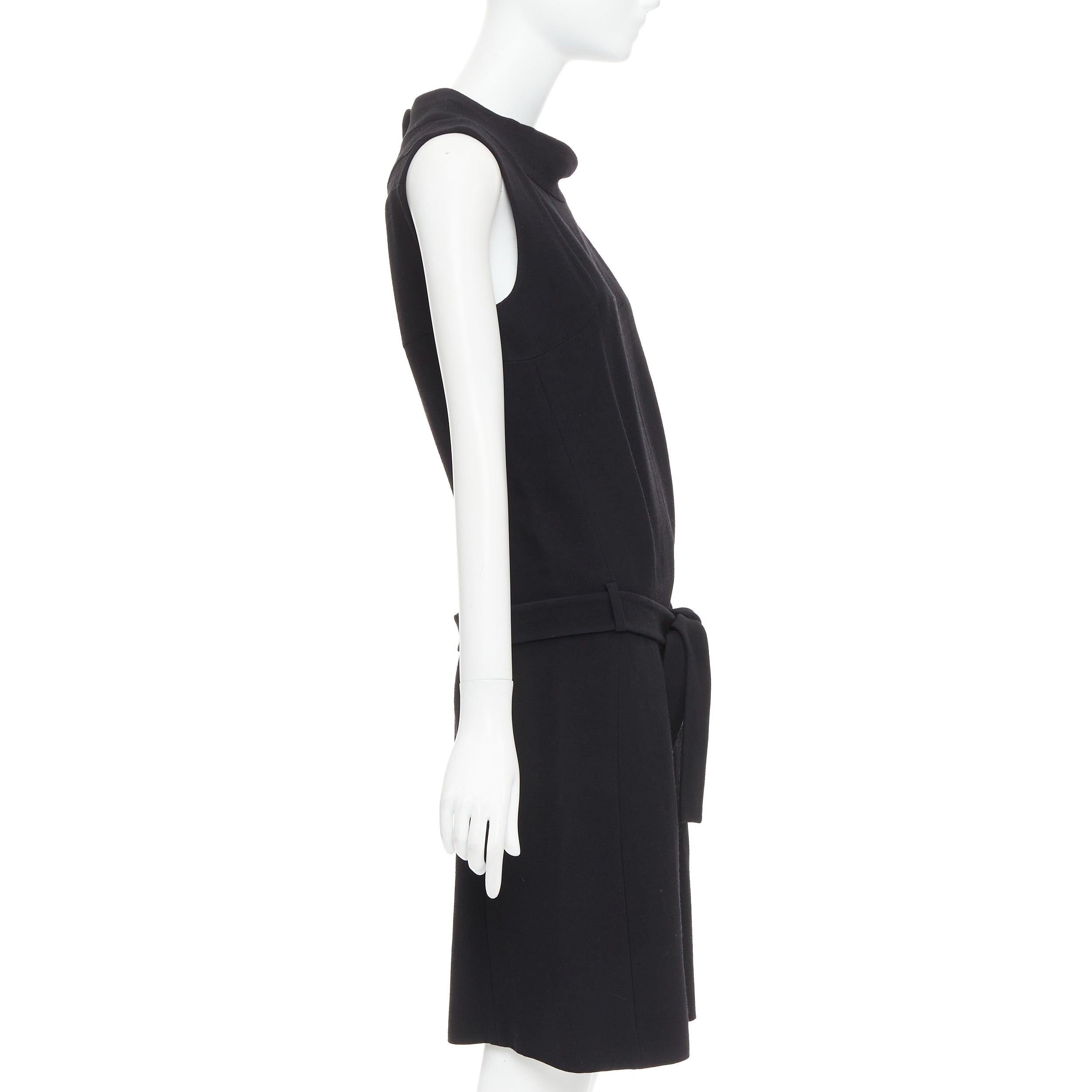 BALENCIAGA 2005 black wool blend drop waist panelled belted dress FR40 S In Good Condition For Sale In Hong Kong, NT