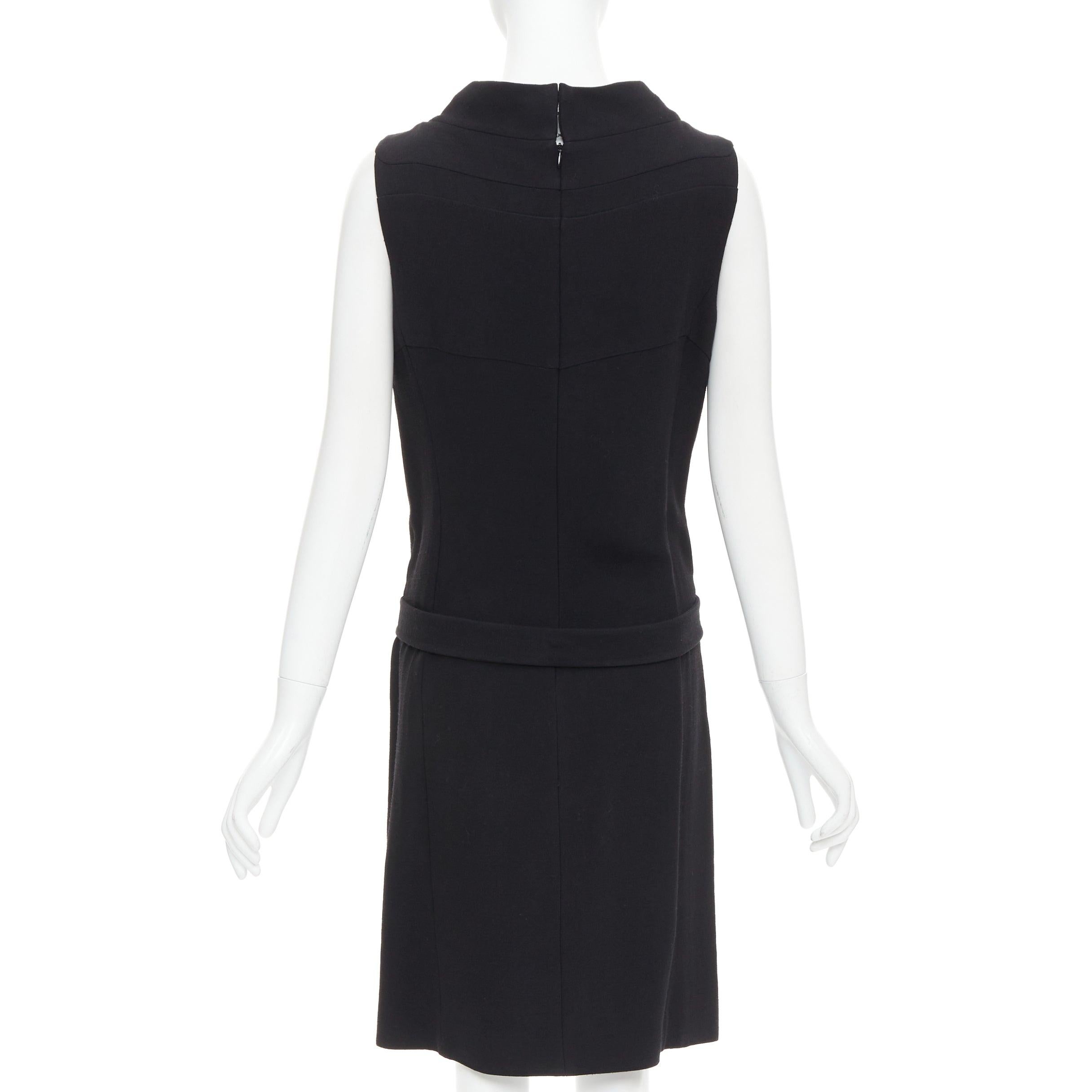 Women's BALENCIAGA 2005 black wool blend drop waist panelled belted dress FR40 S For Sale