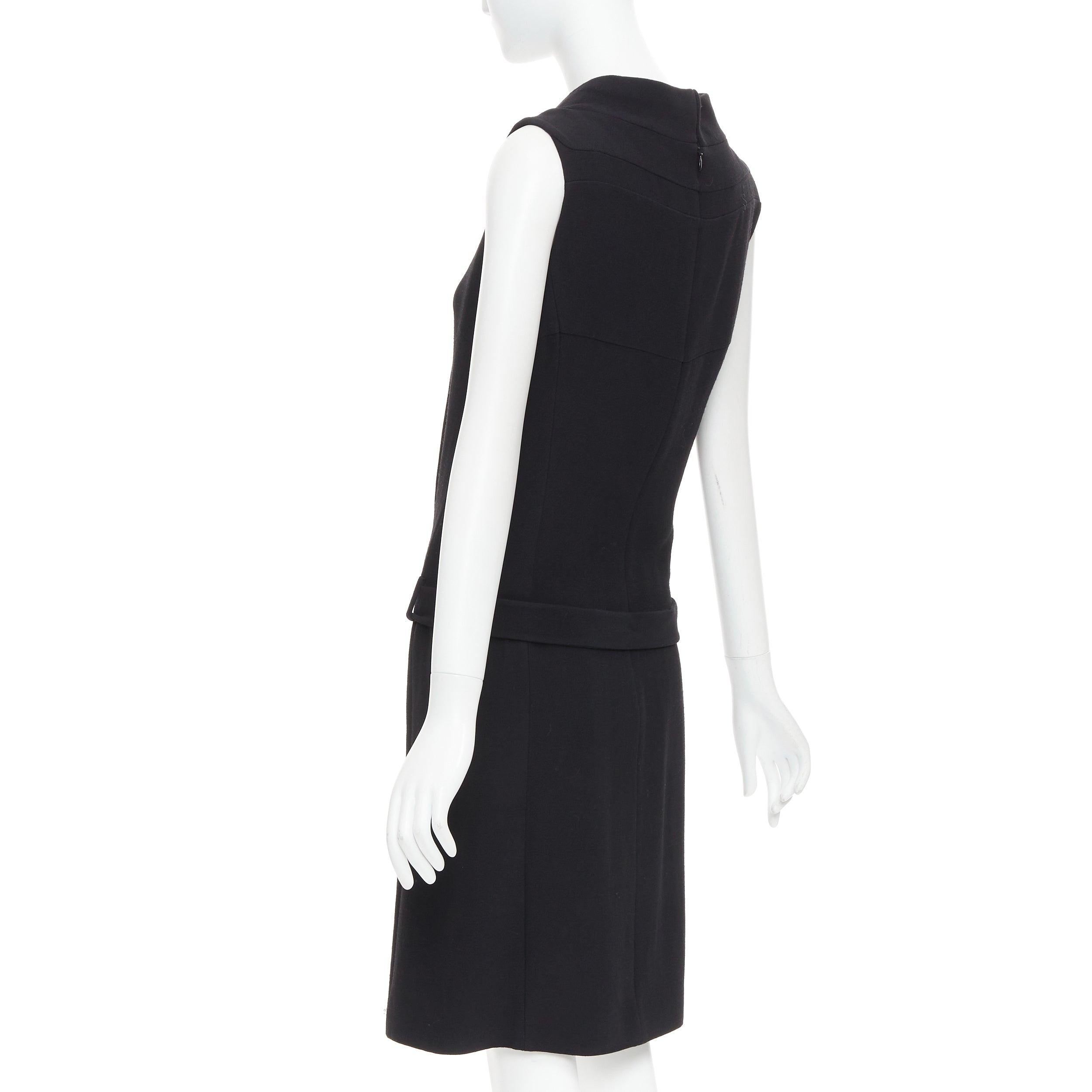 BALENCIAGA 2005 black wool blend drop waist panelled belted dress FR40 S For Sale 1