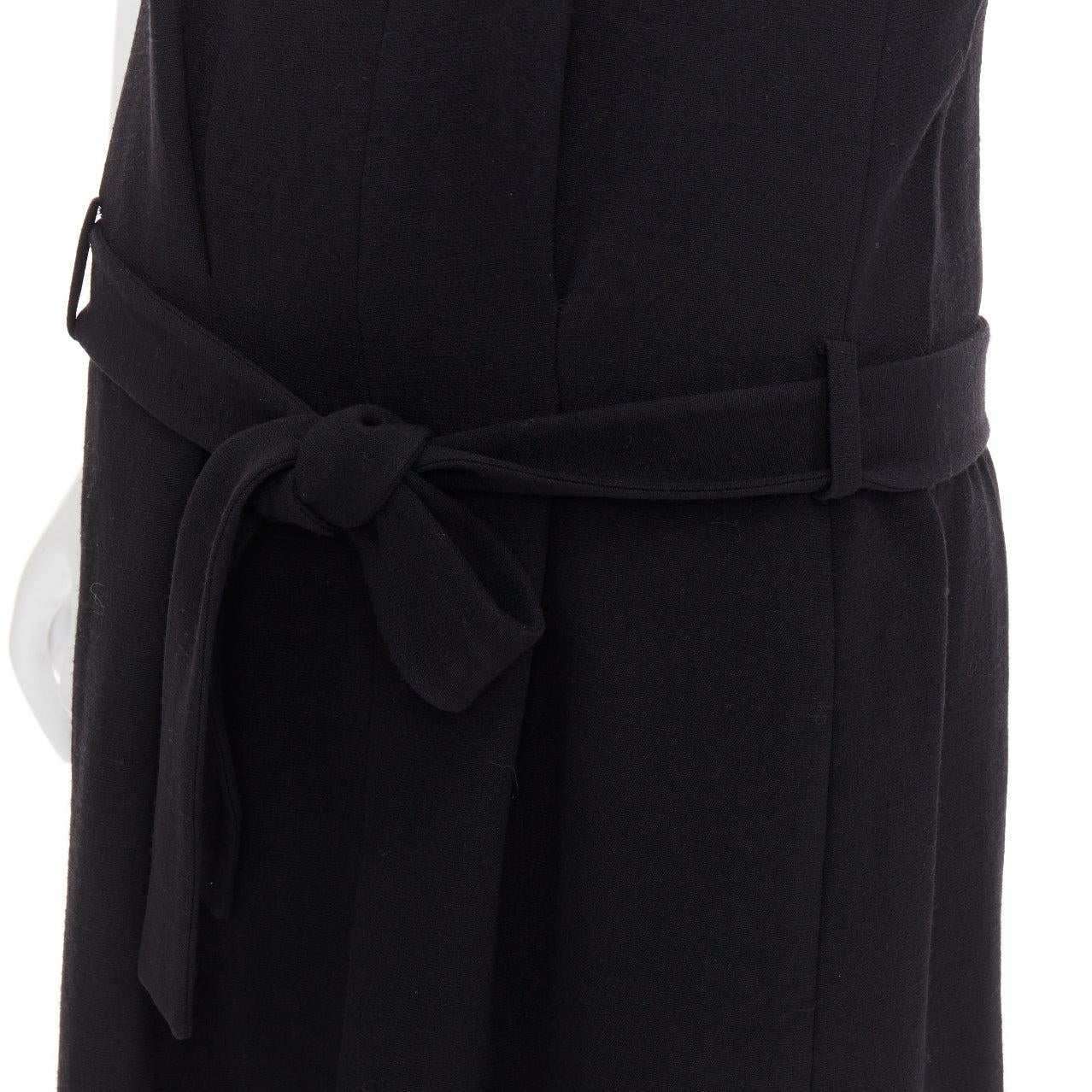 BALENCIAGA 2005 black wool blend drop waist panelled belted dress FR40 S For Sale 2