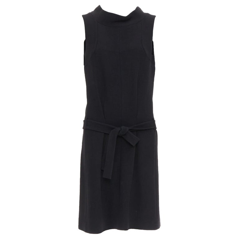 BALENCIAGA 2005 vestido negro con cinturón en mezcla de lana y