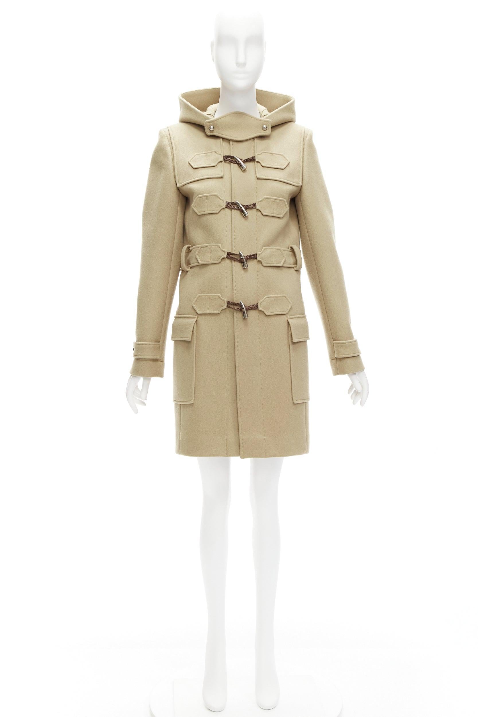 BALENCIAGA 2005 Ghesquiere beige wool blend toggle hooded coat FR38 M 5
