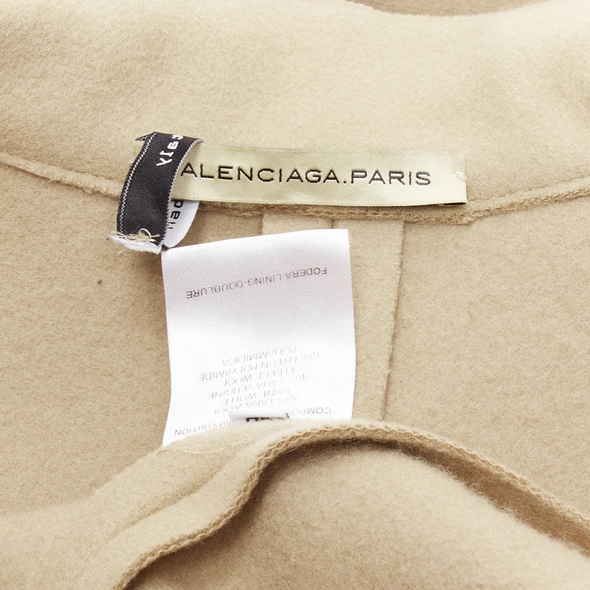 BALENCIAGA 2005 Ghesquiere beige wool blend toggle hooded coat FR38 M 4