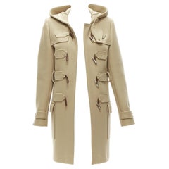 BALENCIAGA 2005 Ghesquiere beige wool blend toggle hooded coat FR38 M