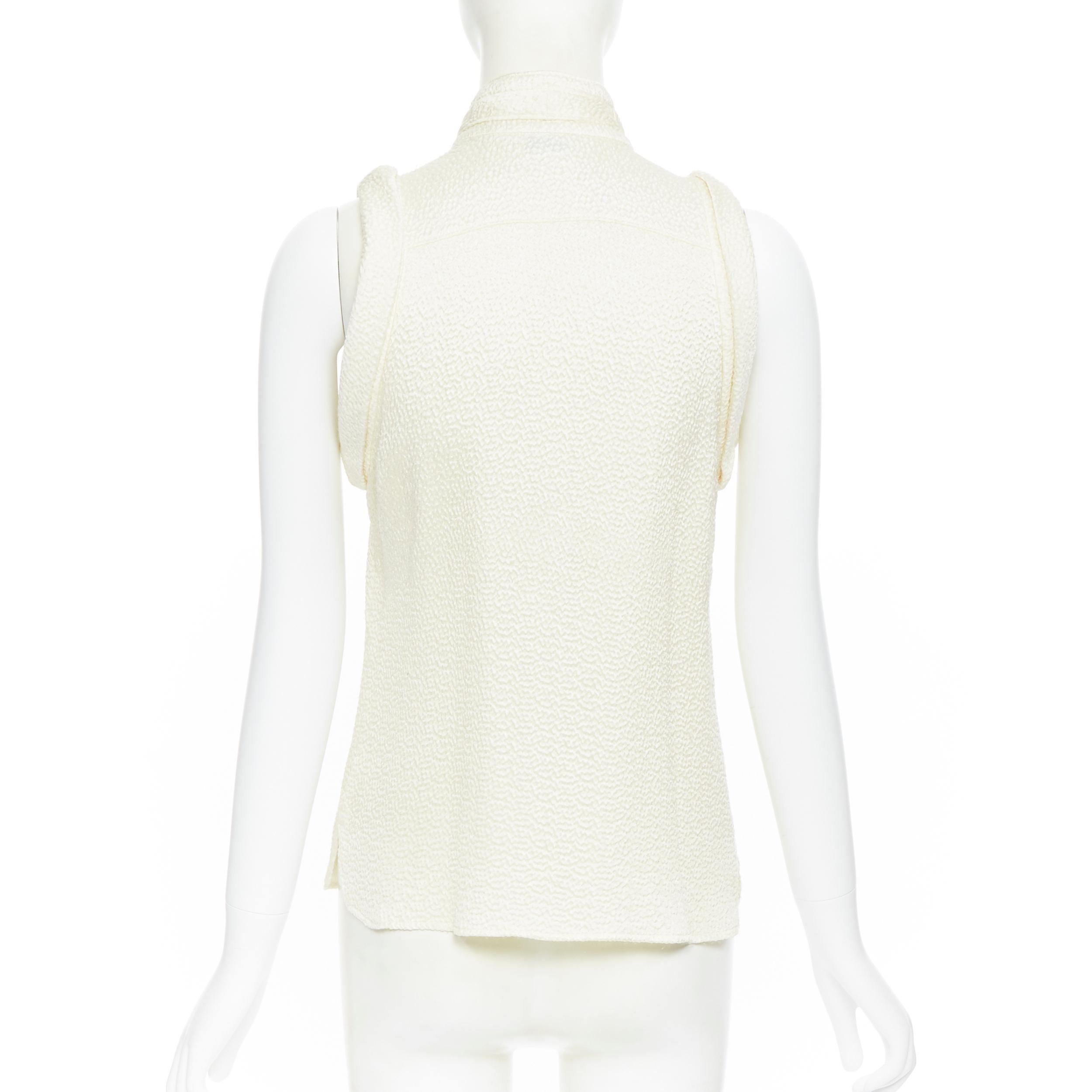 BALENCIAGA 2006 100% seda texturizada pajarita caída sisa blusa chaleco FR38 1