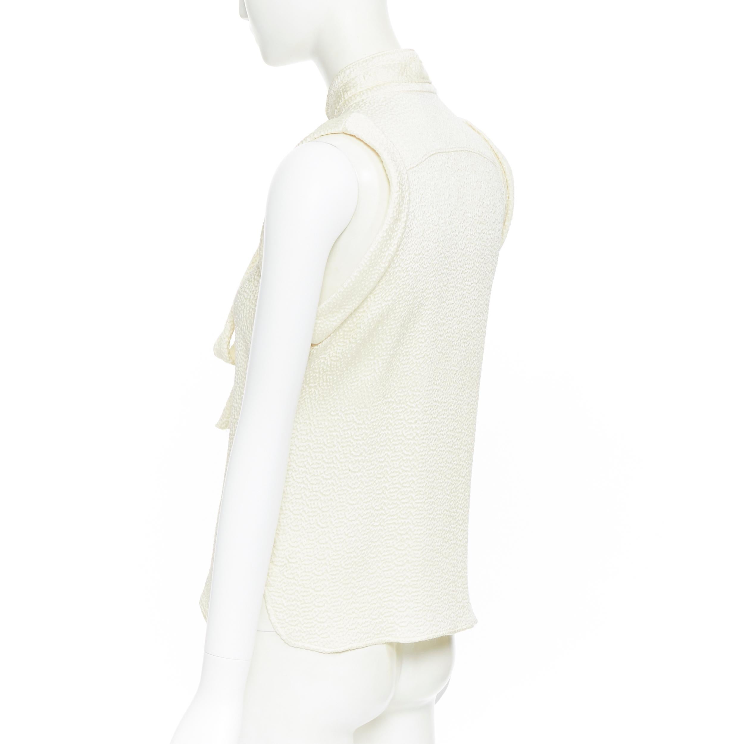 BALENCIAGA 2006 100% seda texturizada pajarita caída sisa blusa chaleco FR38 3