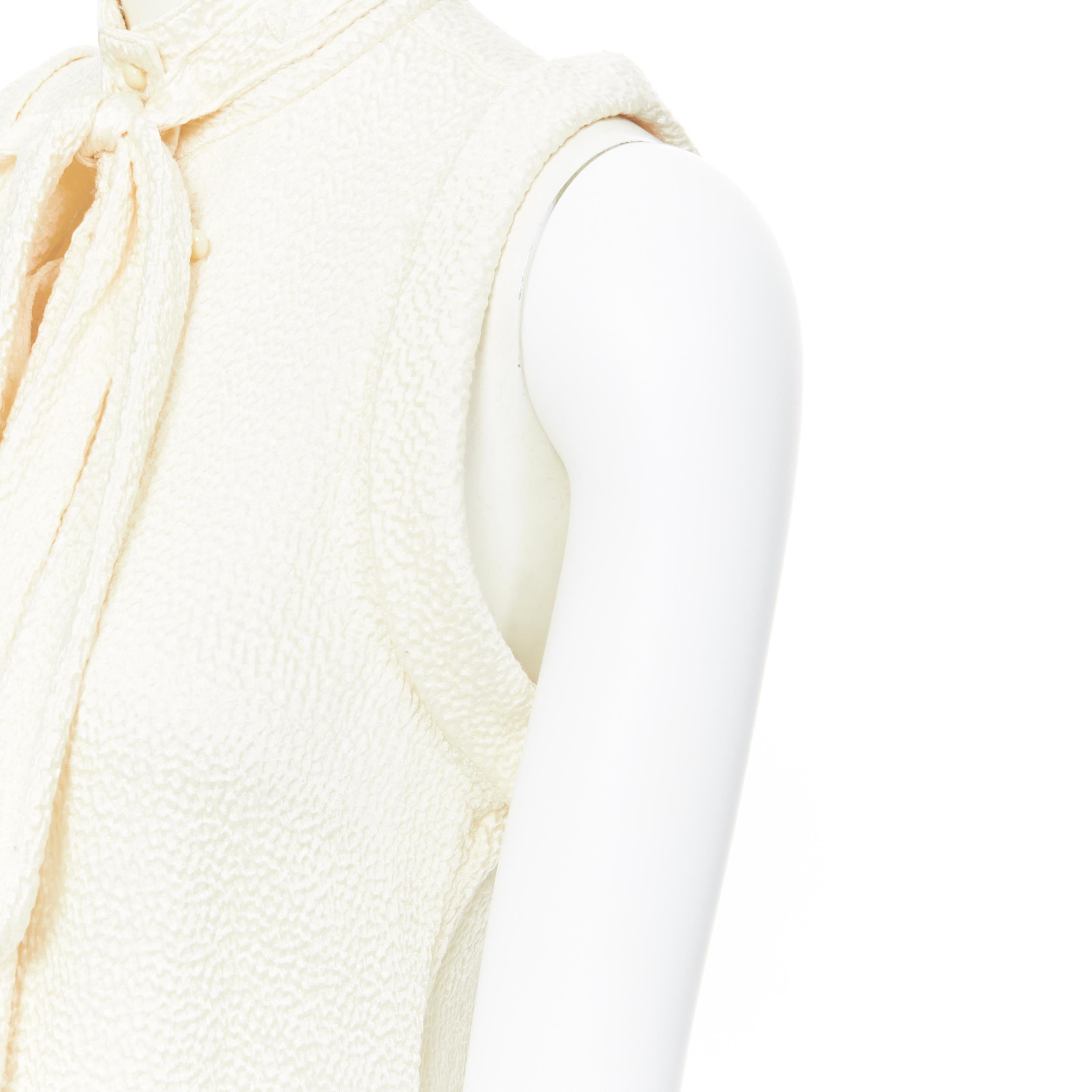 BALENCIAGA 2006 100% seda texturizada pajarita caída sisa blusa chaleco FR38 4