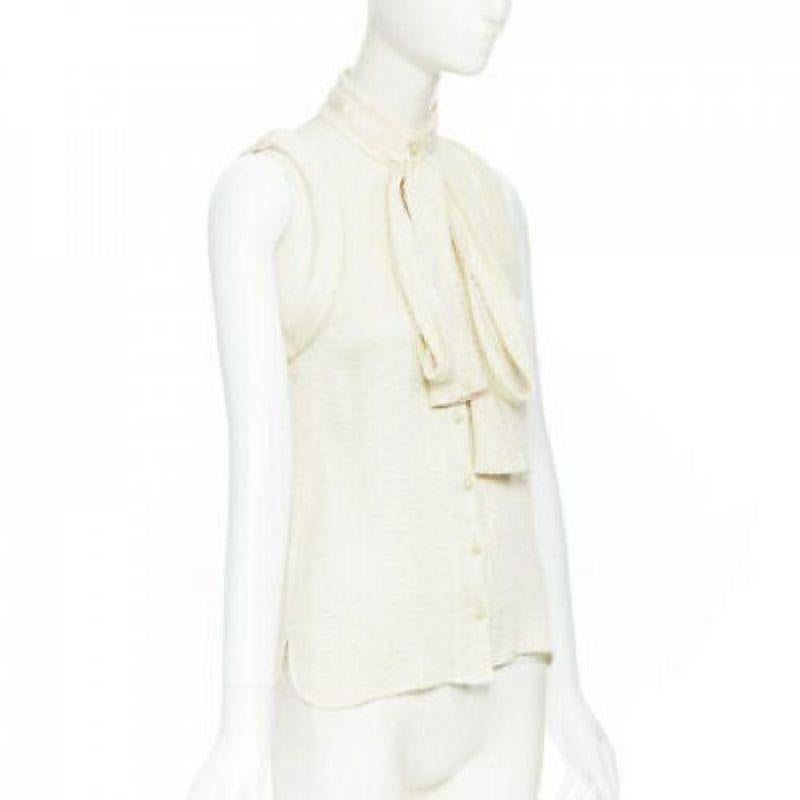 BALENCIAGA 2006 100% silk textured pussy bow drop armhole blouse vest top FR38 In Good Condition In Hong Kong, NT