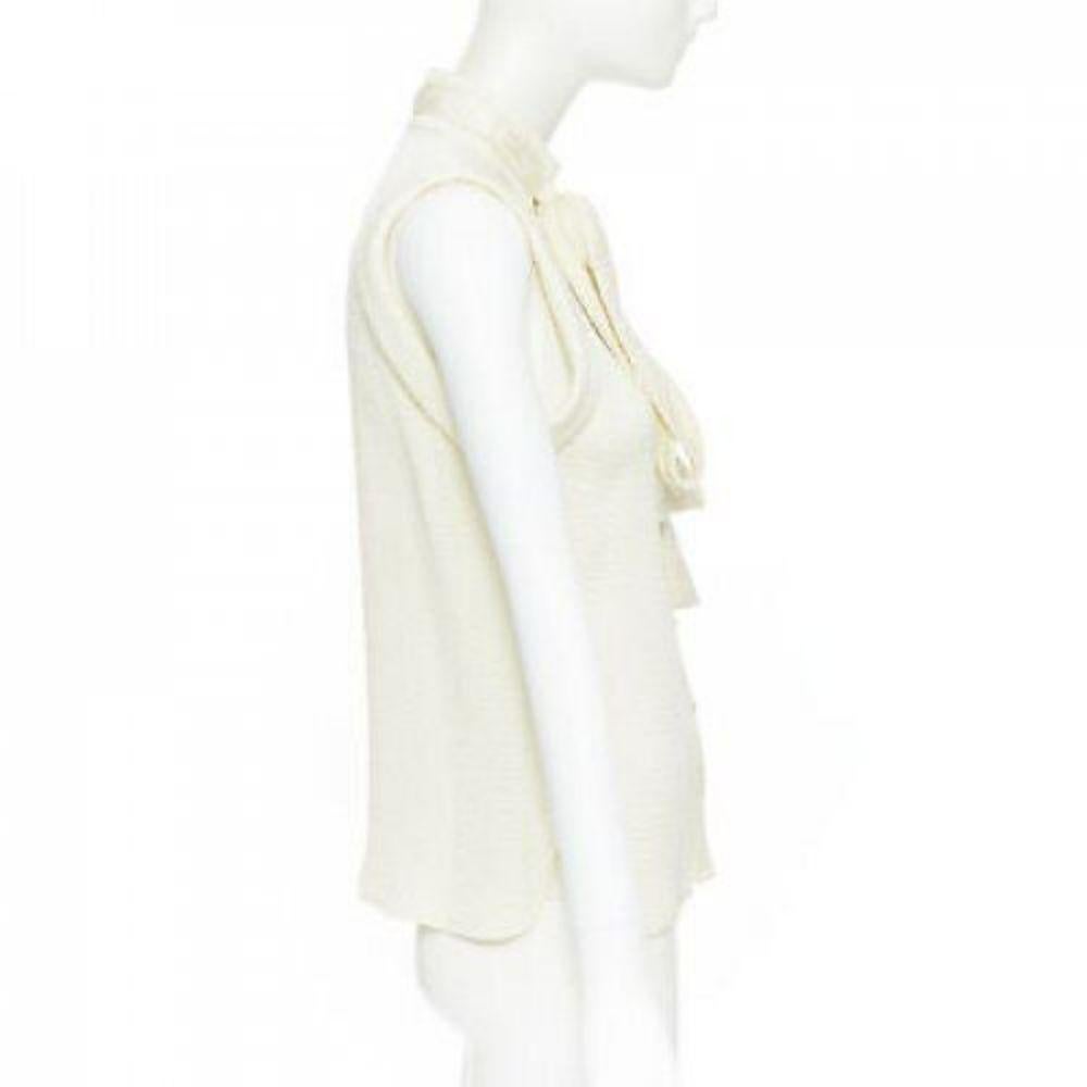 Women's BALENCIAGA 2006 100% silk textured pussy bow drop armhole blouse vest top FR38
