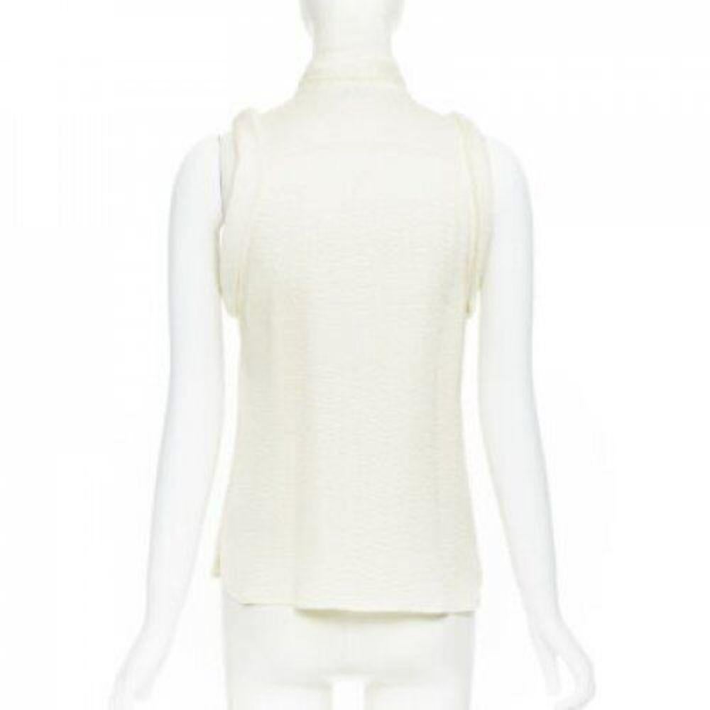BALENCIAGA 2006 100% silk textured pussy bow drop armhole blouse vest top FR38 1