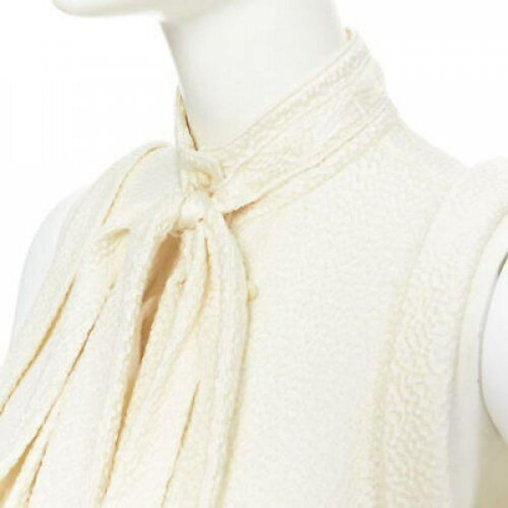BALENCIAGA 2006 100% silk textured pussy bow drop armhole blouse vest top FR38 2